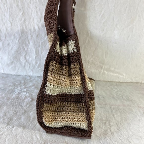 Macrame crochet style 2 handle strap shoulder purse BoHo Chic - Picture 3 of 10